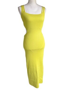 Paola Bernardi Green Ribbed Midi Dress Cutout Sleeveless Bodycon Womens Size M